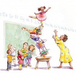 girl balancing in school