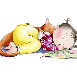 toddler girl and cat sleeping